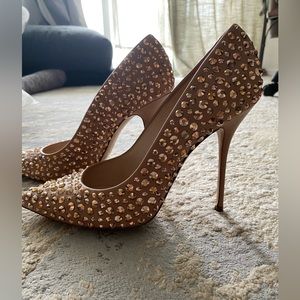 Casadei Embellished Leather Pointed Pumps with Crystals